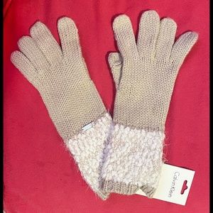 Calvin Klein Classic Knit & Boucle Winter Gloves : Almond / Ivory : New w/ Tags